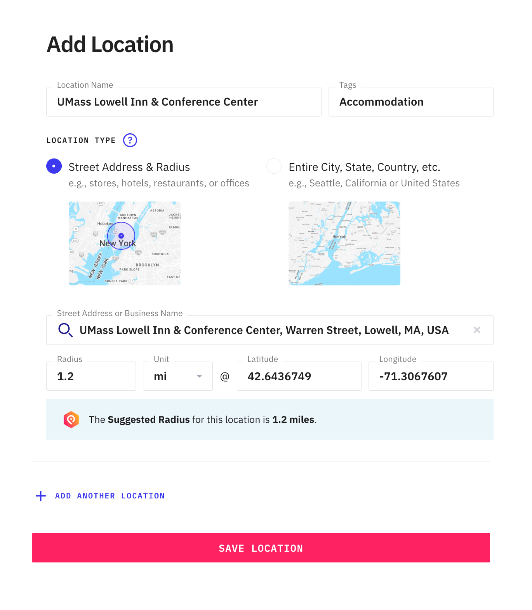 Suggested Radius Add Location